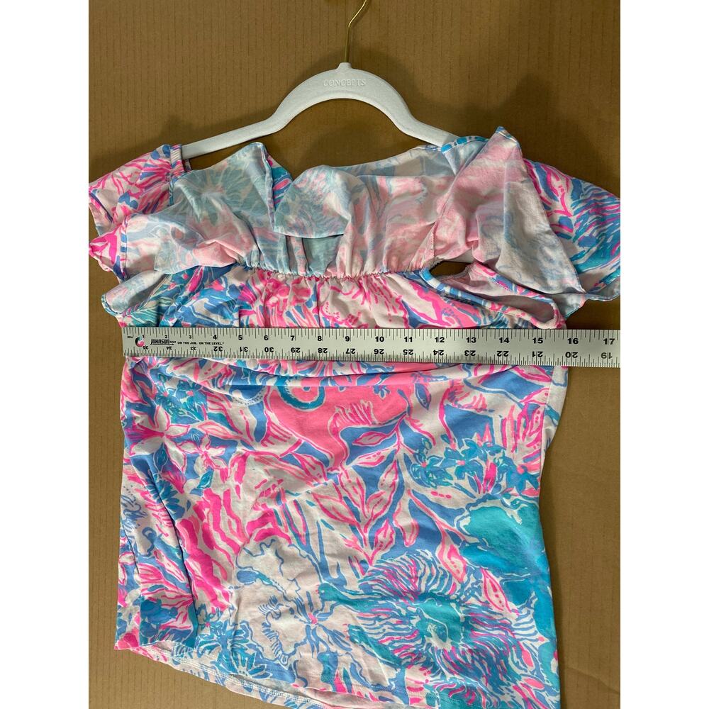 LILLY PULITZER TOP SHIRT RUFFLE OFF SHOULDER NAUTICAL VACATION RESORT CRUISE - Picture 9 of 9